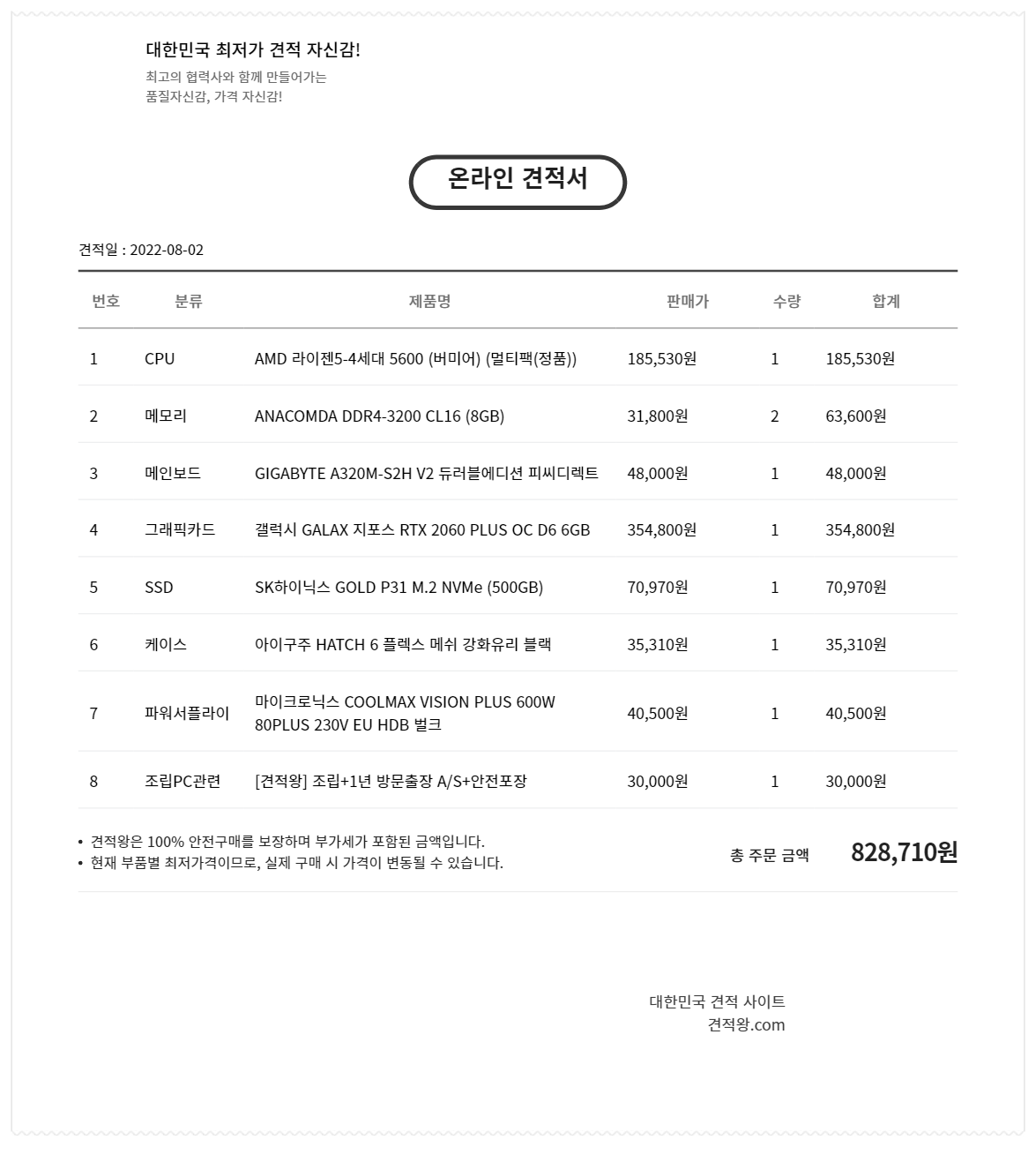 컴린이 최종 견적 > PC조립/견적 | 퀘이사존