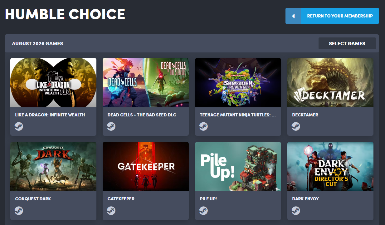 Humble Choice 2026년 8월 게임 8종 번들