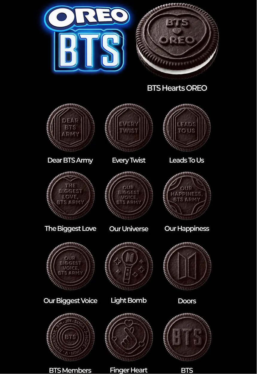 한정판_오레오 BTS 화이트쿠키 10개(5+5) 외 골라담기 + BTS 스티커 1장 증정