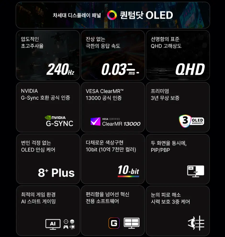 알파스캔 Q27G40ZDF 게이밍 OLED 240 삼성디스플레이 퀀텀닷 모니터