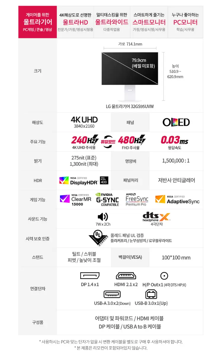 LG전자 32인치 화이트 OLED 게이밍모니터 32GS95UVW