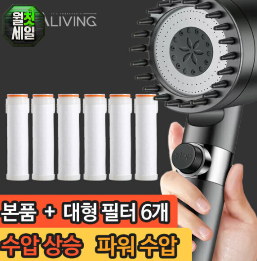 [지마켓] 도아리빙 고압 수압상승 필터 샤워기 헤드 본품+필터6개